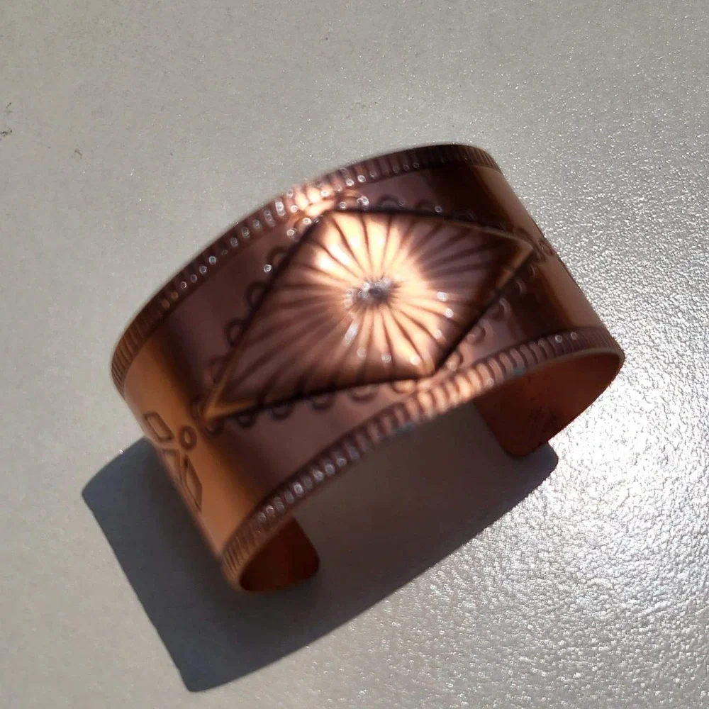 Vintage Bell Trading Post Copper Cuff Bracelet Rose Gold Geometric Stamped
